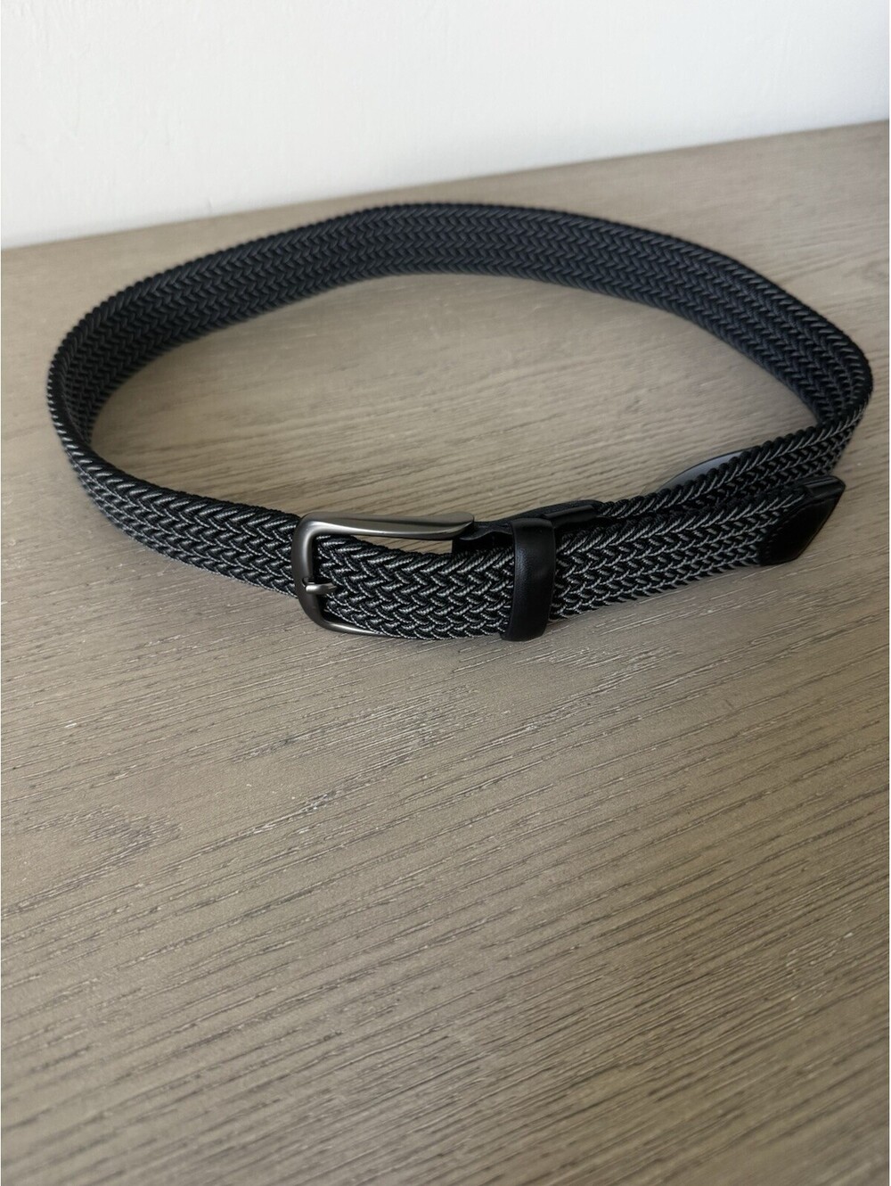 Men’s Original Penguin Black Grey Braided Stretch Belt Small NWT 36” Long